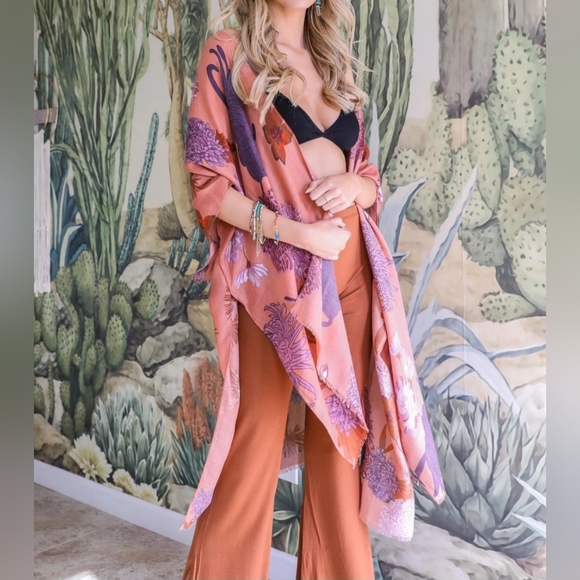 #440 🛑OS CHIC BOHO OPEN FRONT Floral Motif Combo Kimono - Picture 1 of 2
